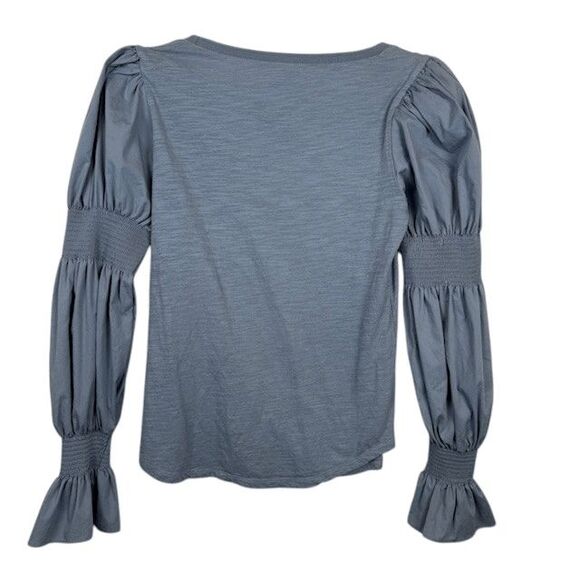 CINQ A SEPT Libby Puff-sleeve Top In Glacier Blue Round Neck Size Small - Picture 5 of 12